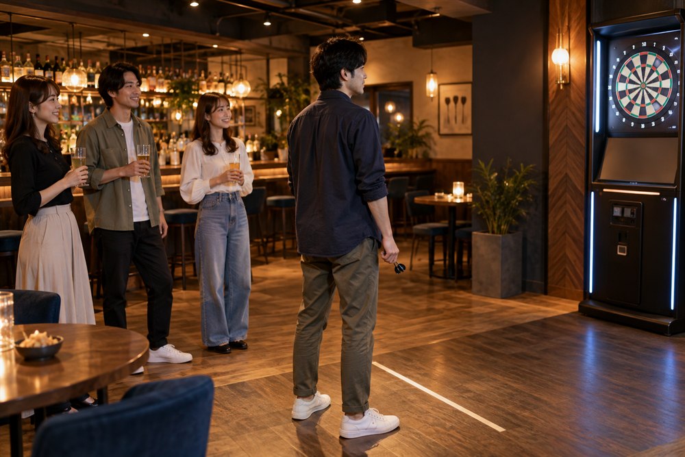 投げる人の後方で距離を保ち順番を待つグループのイメージ