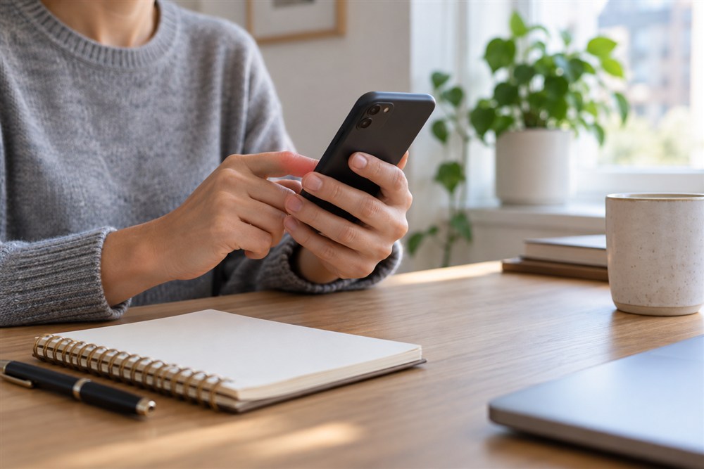 スマートフォンで公開プロフィールを確認する手元
